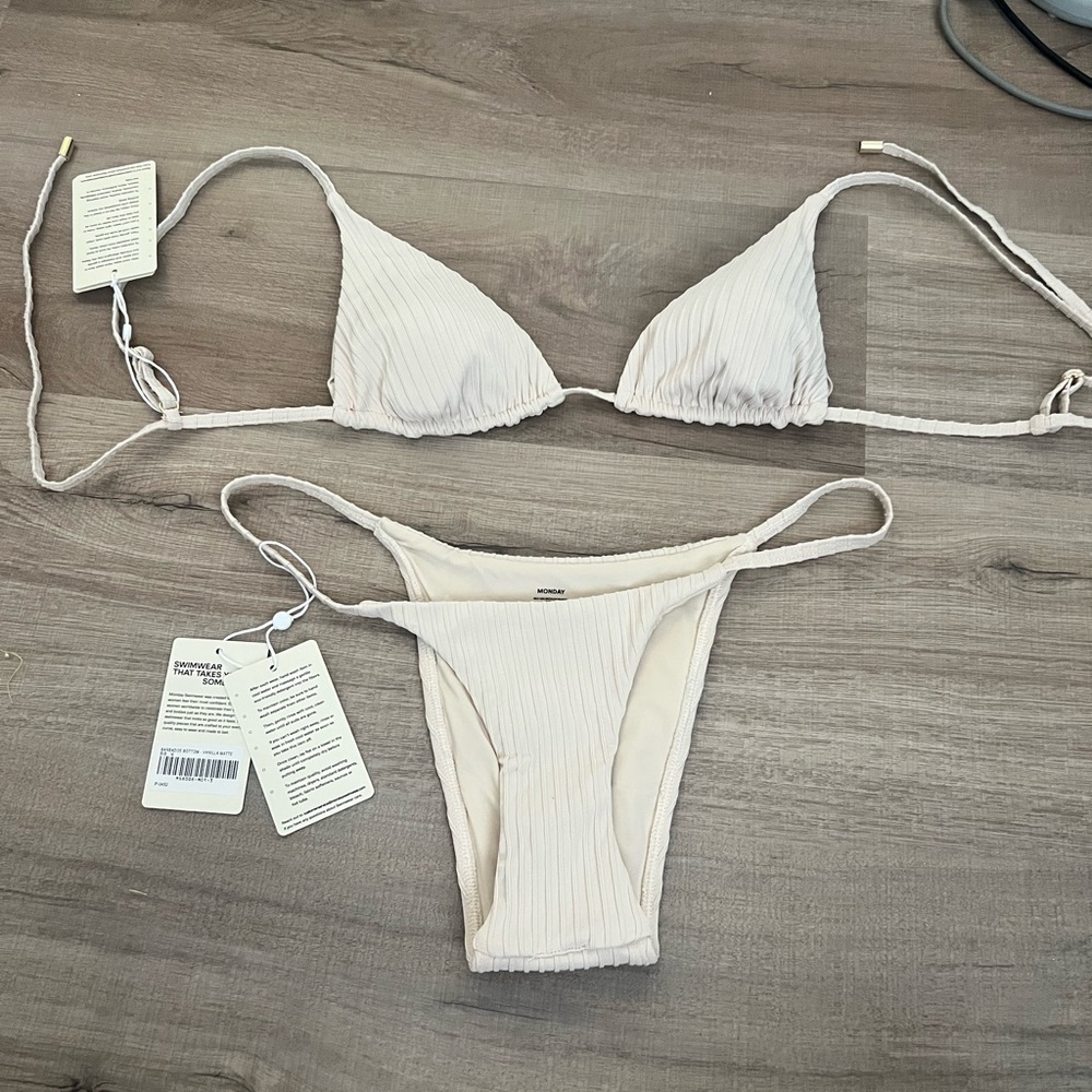 Monday Swimwear Ribbed Cream Bikini Set